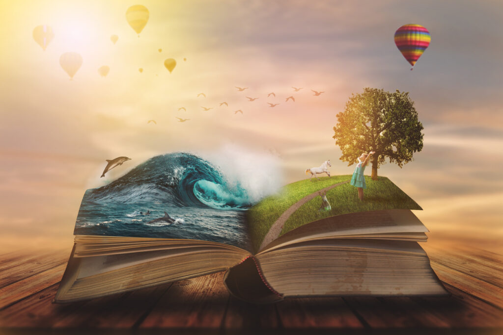 Open Magic Book with Trees